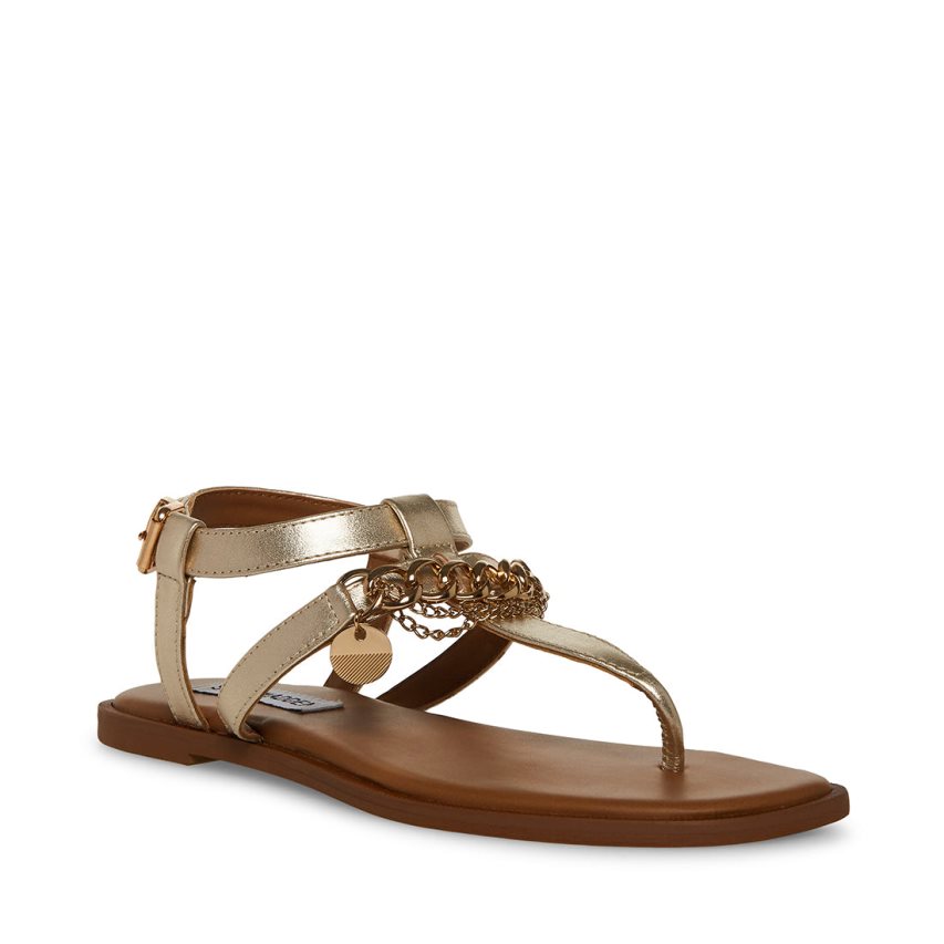 Sandalias Planas Steve Madden Azalia Cuero Mujer Doradas | ES PR8204